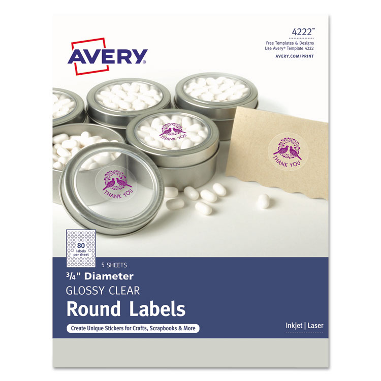 Picture of Printable Self-Adhesive Permanent 3/4" Round Id Labels, 3/4"dia., Clear, 400/pk