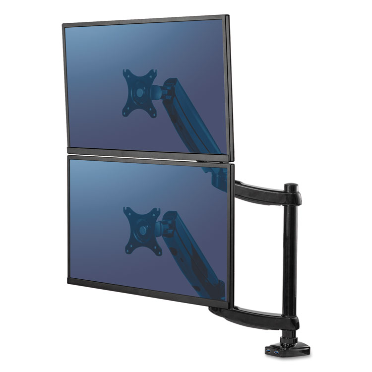 Picture of PLATINUM SERIES DUAL STACKING MONITOR ARM, UP TO 27"/22 LBS, CLAMP/GROMMET,BLACK