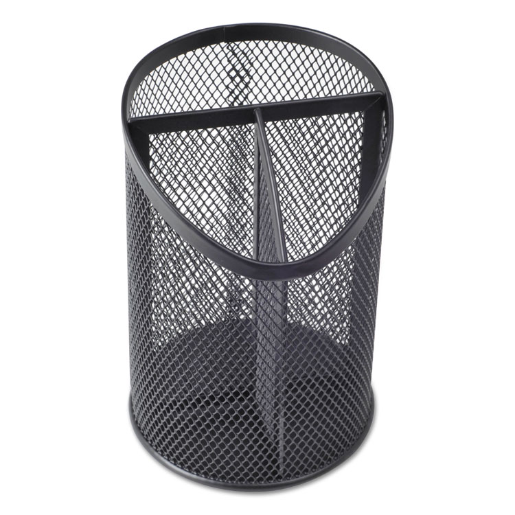 Picture of Metal Mesh 3-Compartment Pencil Cup, 4 1/8" Dia, 6"h, Black