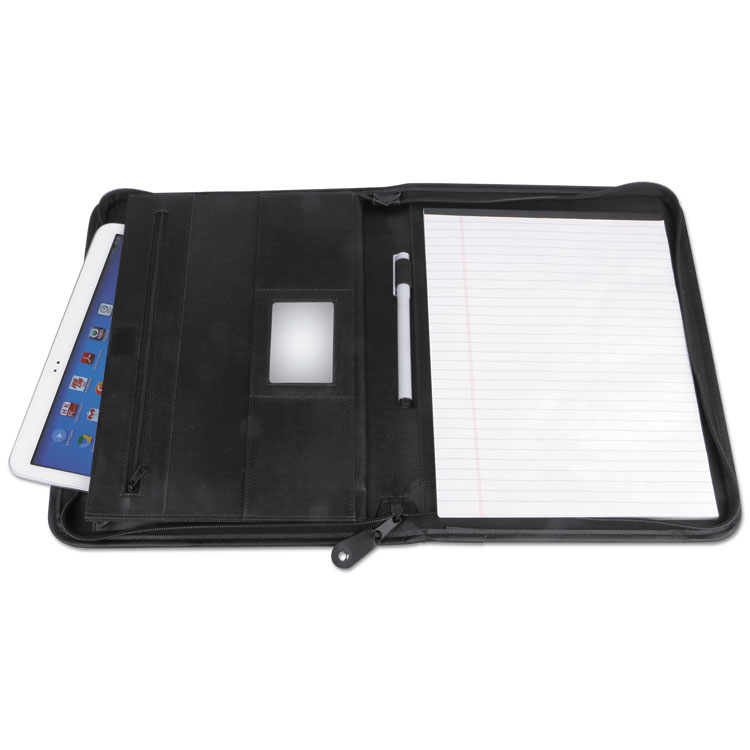 Picture of Leather Textured Zippered Padfolio With Tablet Pocket, 10 3/4 X 13 1/8, Black