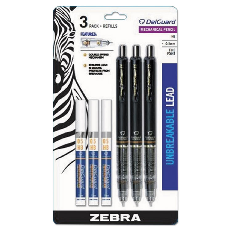 Picture of DELGUARD MECHANICAL PENCILS WITH REFILLS, 0.5 MM, BLACK, 3/PACK