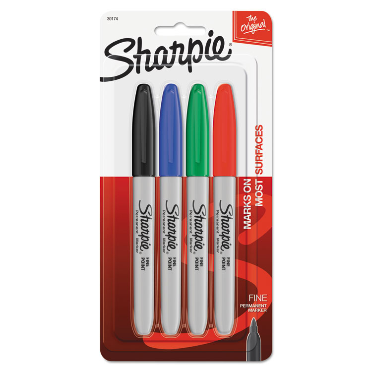 Picture of Fine Point Permanent Marker, Assorted Colors, 4/set