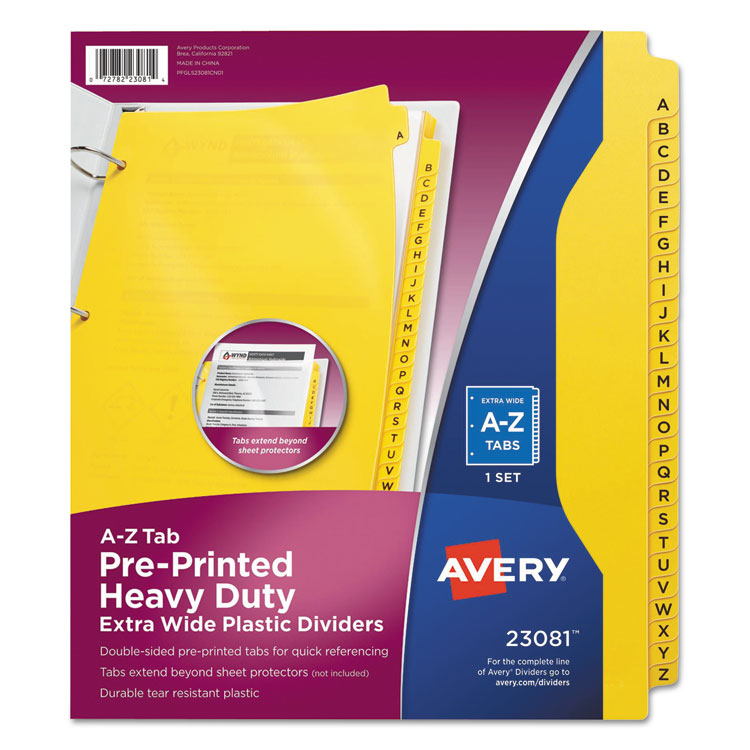 Picture of Preprinted Plastic Tab Dividers, Side Tab, Printed "a-Z", 9 X 11, Yellow