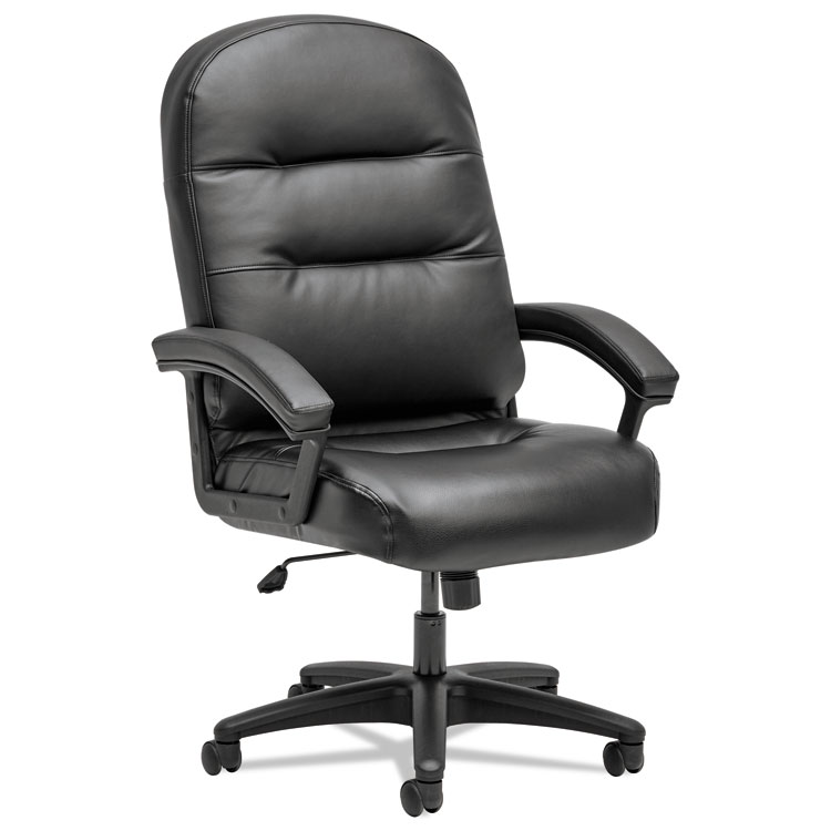 Picture of PILLOW-SOFT 2090 SERIES LEATHER HIGH-BACK EXECUTIVE CHAIR W/PADDED ARMS, BLACK