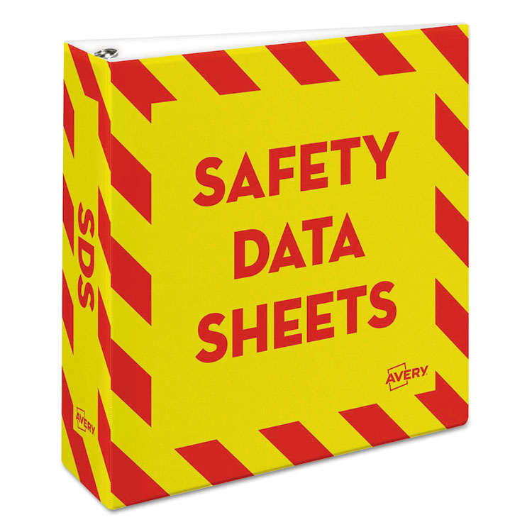 Picture of HEAVY-DUTY PREPRINTED SAFETY DATA SHEET BINDER, 3" CAP, YELLOW/RED