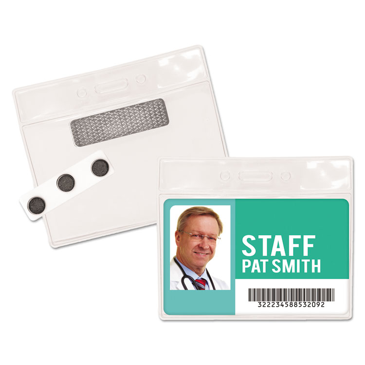 Picture of Magnetic-Style Name Badge Kits, Horizontal, 4" X 3", Clear, 20/pack