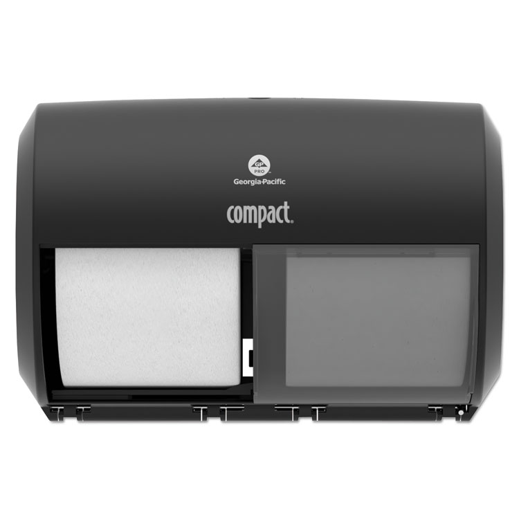 Picture of Compact Coreless Side-By-Side Double Roll Tissue Dispenser, 11.5" X 8", Black