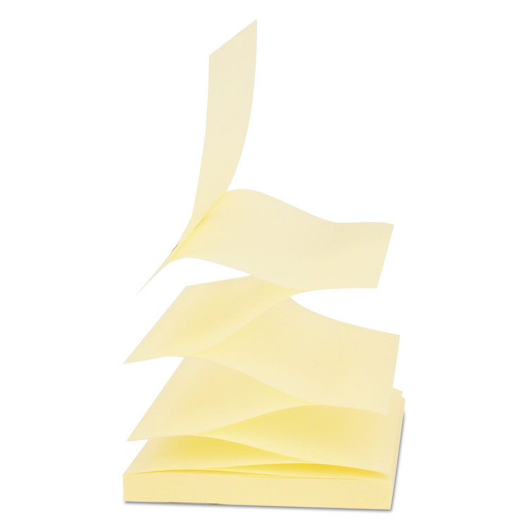 Picture of Fan-Folded Self-Stick Pop-Up Note Pads, 3" X 3", Yellow, 90-Sheet, 24/pack