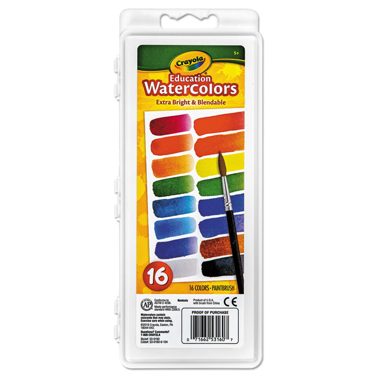 Watercolors washable, tray w/ brush 8 ct Prang, Pala Supply Company