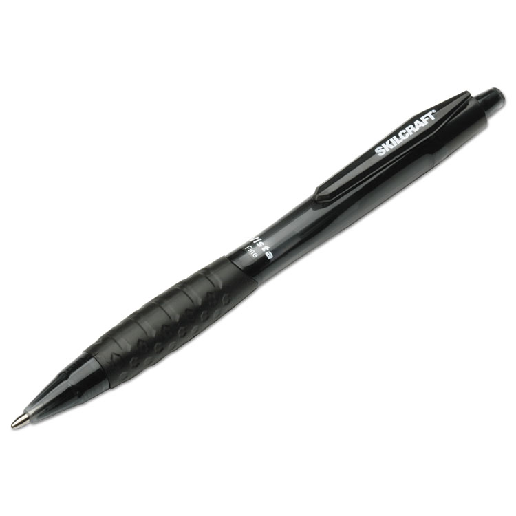 7520014457233, SKILCRAFT VISTA Ballpoint Pen, Retractable, Fine 0.7 mm, Black Ink, Smoke Barrel, Dozen