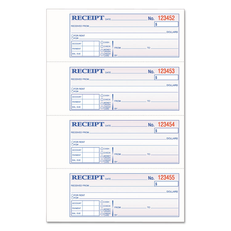 Picture of Tops 3-Part Hardbound Receipt Book, 7 X 2 3/4, Carbonless, 200 Sets/book