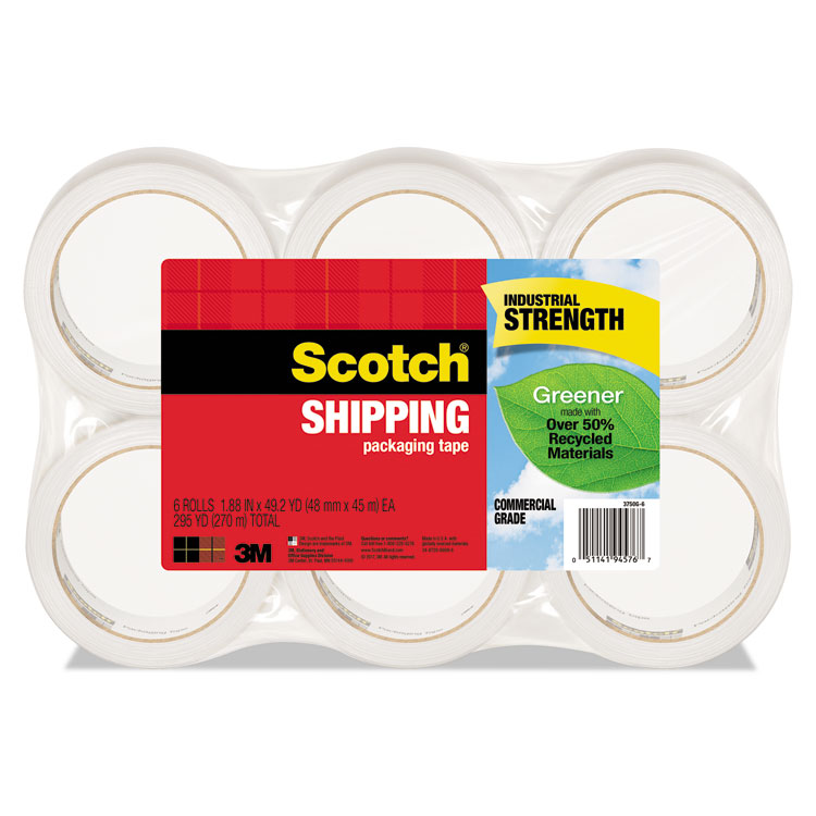 MMM37506, Scotch® 3750-6 3750 Commercial Grade Packaging Tape, 3 Core,  1.88 x 54.6 yds, Clear, 6/Pack
