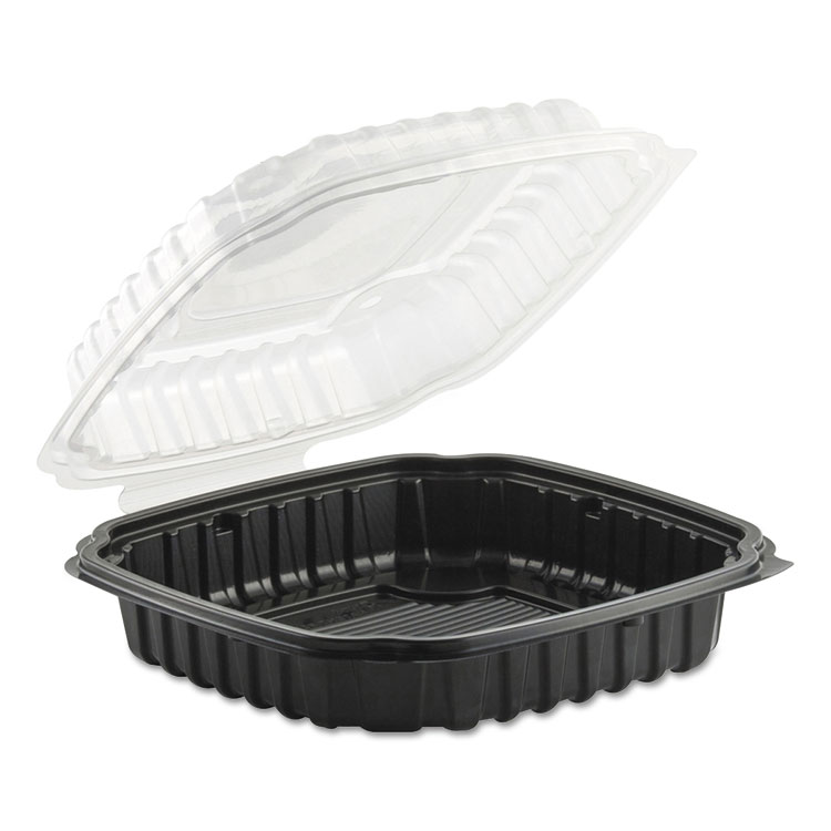 Picture of Culinary Basics Microwavable Container, 46.5 Oz, Clear/black, 100/carton