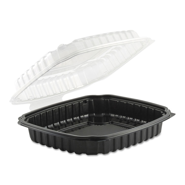 Picture of Culinary Basics Microwavable Container, 36 Oz, Clear/black, 100/carton