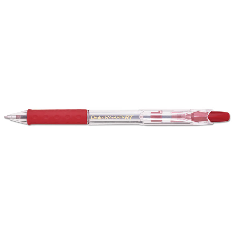 R.S.V.P. RT Retractable Ballpoint Pen, 1mm, Clear Barrel, Red Ink, Dozen