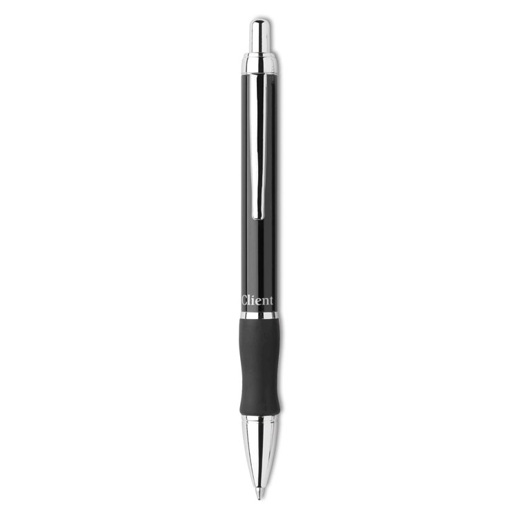 Client Retractable Ballpoint Pen, 1mm, Black/Chrome Accents Barrel, Black Ink
