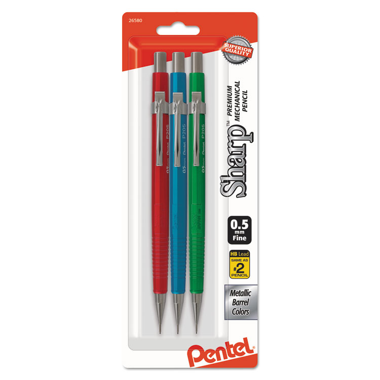 Picture of Sharp Mechanical Drafting Pencil, 0.5 Mm, Assorted Metallic Barrels, 3/pack