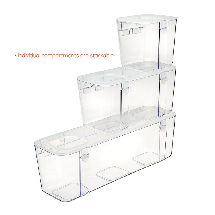 Stackable Caddy Organizer with S, M and L Containers, Plastic, 10.5 x 14 x  6.5, White Caddy/Clear Containers - Supply Solutions