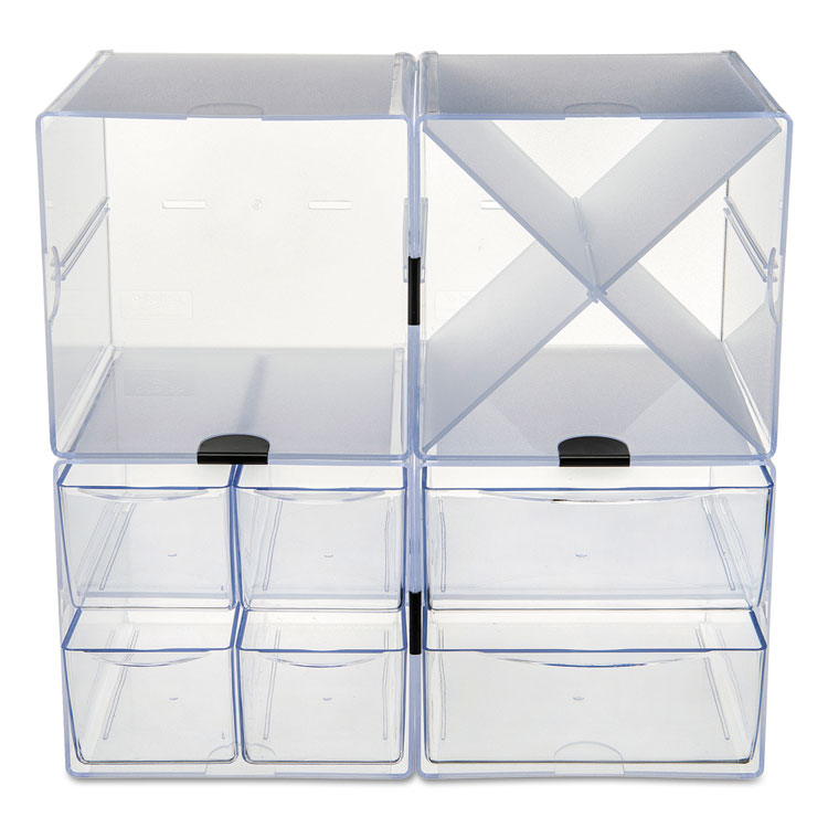 Deflect-O Cube 4-Compartment Stackable Plastic Storage Drawers, Clear  (350301)