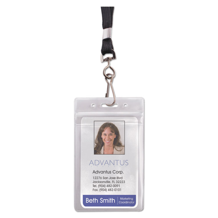 Picture of Resealable Id Badge Holder, Lanyard, Vertical, 2 5/8 X 3 3/4, Clear, 20/pack