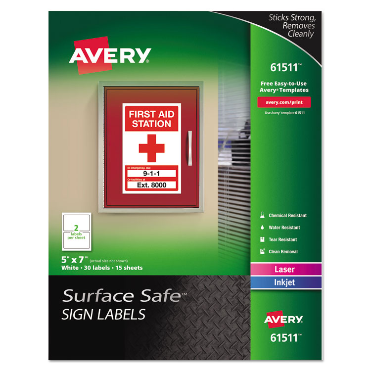 Picture of SURFACE SAFE SIGN LABELS, 5 X 7, WHITE, 30/PK