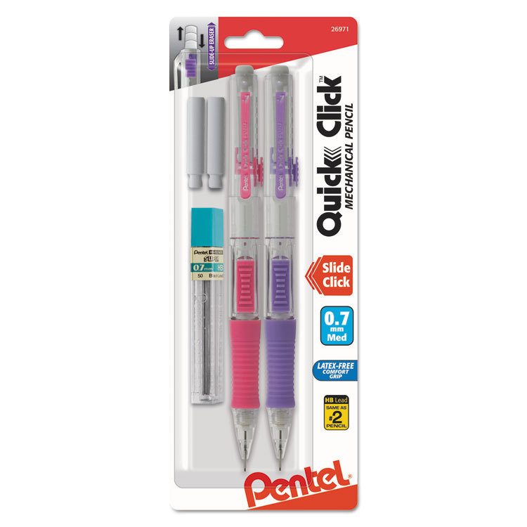 Picture of QUICK CLICK MECHANICAL PENCIL, HB, NO.2, 0.7 MM, ASSORTED BARREL, 2/PACK