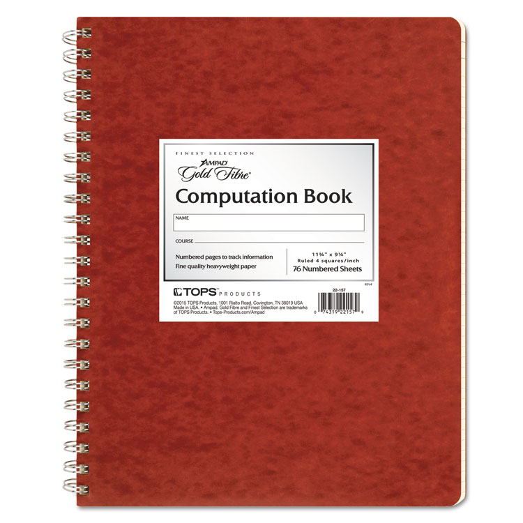 Computation Book, Quadrille Rule (4 sq/in), Red Cover, (76) 11.75 x 9.38 Sheets