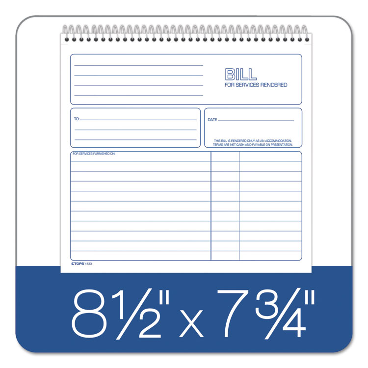 Spiralbound Service Invoices, 8 1/2 x 7-3/4, Two-Part Carbonless, 50 Sets/Book