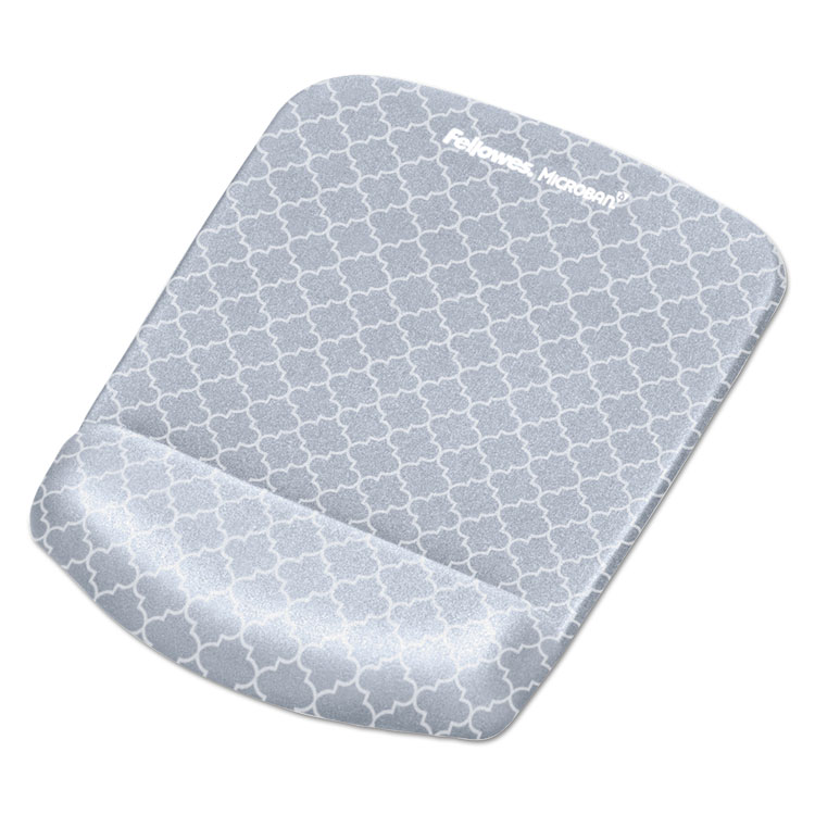 Picture of Plushtouch Mouse Pad With Wrist Rest, 7 1/4 X 9 3/8 X 1, Gray/white Lattice