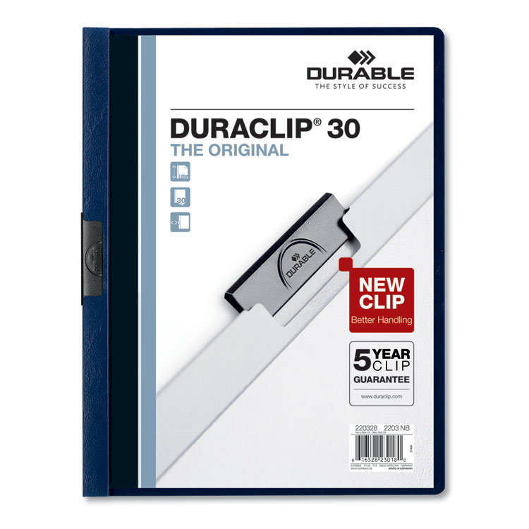 DBL220301, Durable® 220301 DuraClip Report Cover, Clip Fastener, 8.5 x 11,  Clear/Black, 25/Box