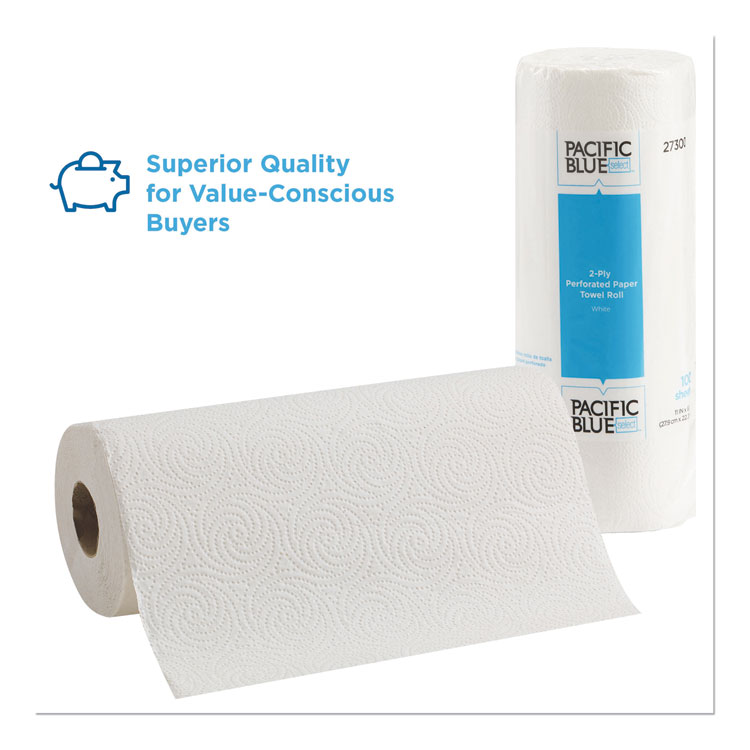 Boardwalk 6273 Big Roll Kitchen Paper Towel Rolls, 2 Ply, 250 Perforated  Sheets / Roll, White - 12 / Case