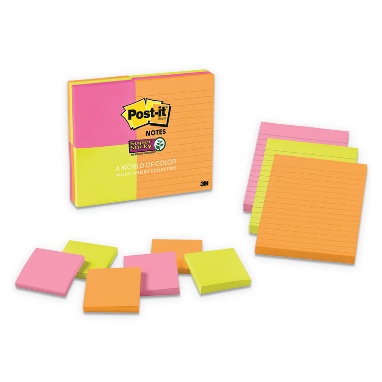 Post-it Pads in Rio de Janeiro Colors Lined 5 x 8 45-Sheet 4/Pack 5845SSUC  