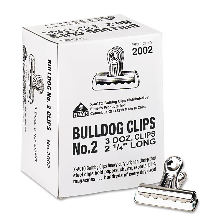 Picture of Bulldog Clips, Steel, 1/2" Capacity, 2-1/4"w, Nickel-Plated, 36/box