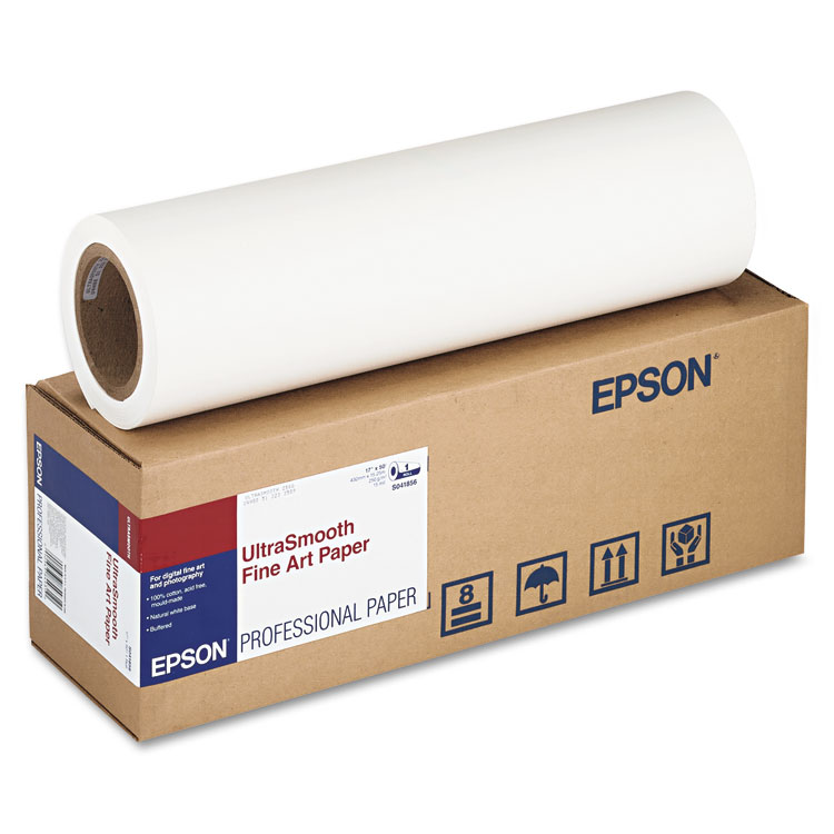 Epson Hot Press Bright Fine Art Paper Roll, 16 mil, 17 x 50 ft, Smooth  Matte White (S042333)