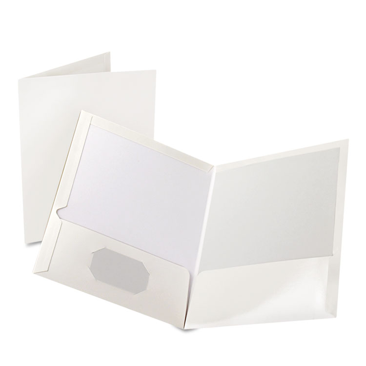 Picture of High Gloss Laminated Paperboard Folder, 100-Sheet Capacity, White, 25/Box