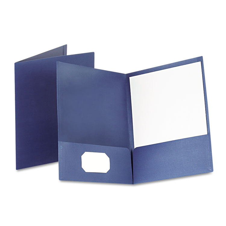Picture of Linen Finish Twin Pocket Folders, Letter, Navy, 25/Box