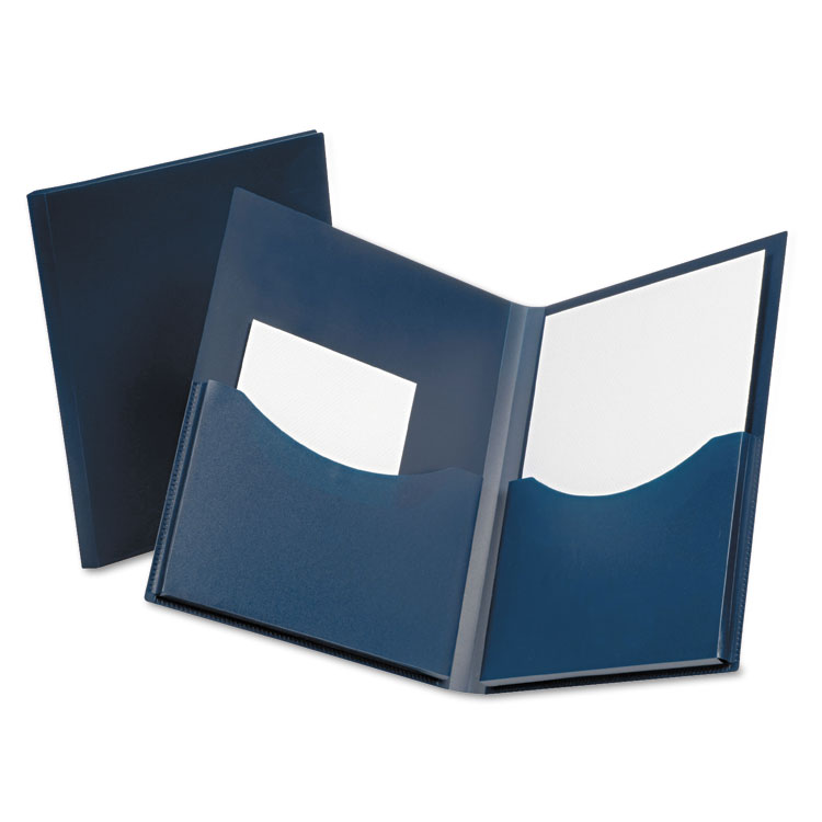 Picture of Poly Double Stuff Gusseted 2-Pocket Folder, 200-Sheet Capacity, Navy