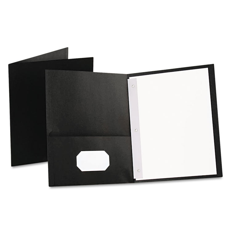 Picture of Twin-Pocket Folders with 3 Fasteners, Letter, 1/2" Capacity, Black 25/Box