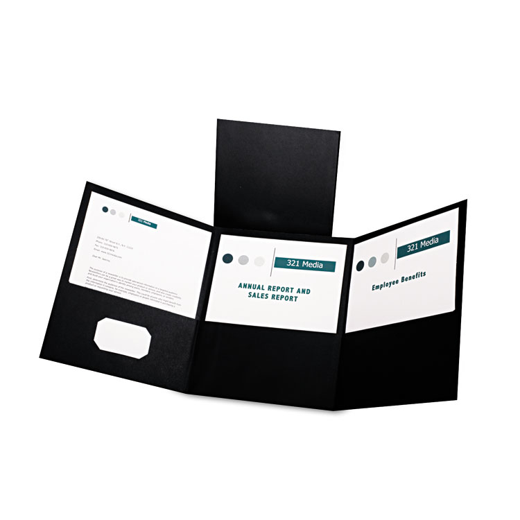 Picture of Tri-Fold Folder w/3 Pockets, Holds 150 Letter-Size Sheets, Black