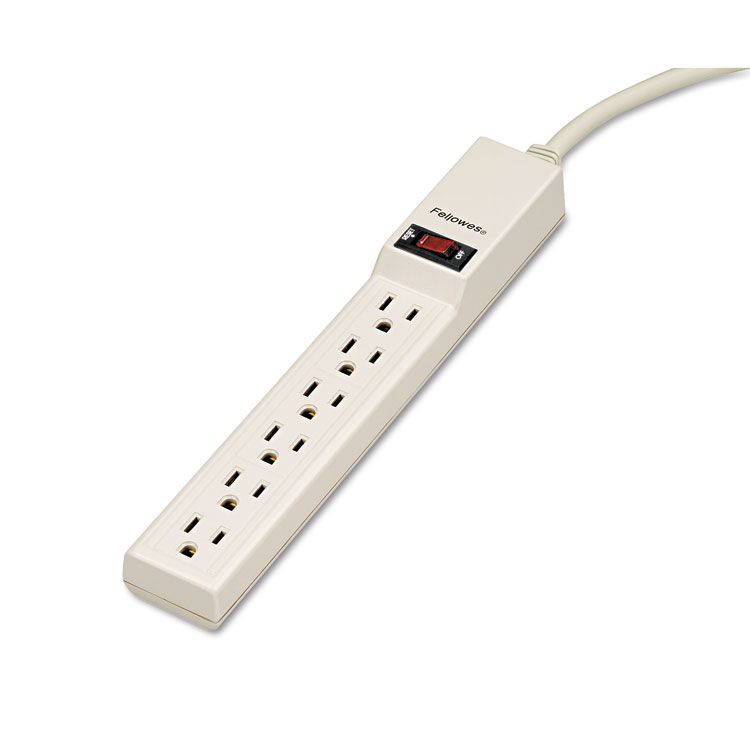 Picture of Fellowes® Six-Outlet Power Strip, 120V, 4ft Cord, 10 7/8 x 1 7/8 x 1 5/8, Platinum (FEL99000)