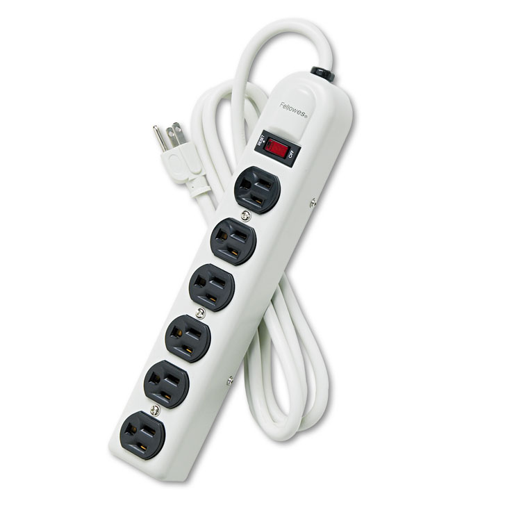 Picture of Six-Outlet Metal Power Strip, 120V, 6ft Cord, 12 3/16 x 2 1/2 x 1 3/8, Platinum