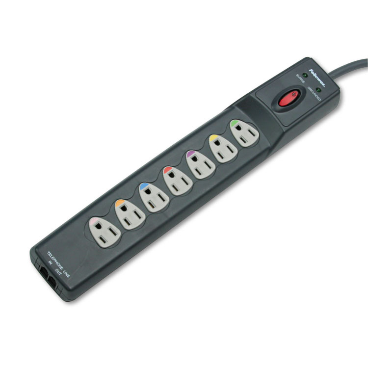 Picture of Power Guard Surge Protector, 7 Outlets, 12 ft Cord, 1600 Joules, Gray