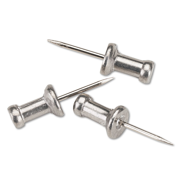Picture of Aluminum Head Push Pins, Aluminum, Silver, 1/2", 100/Box