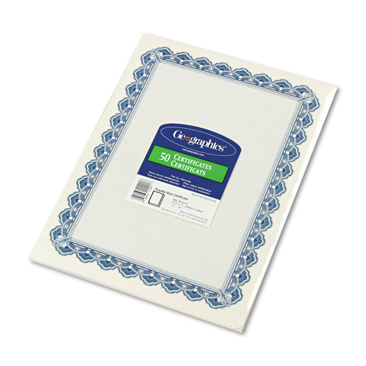 Picture of Parchment Paper Certificates, 8-1/2 x 11, Blue Royalty Border, 50/Pack