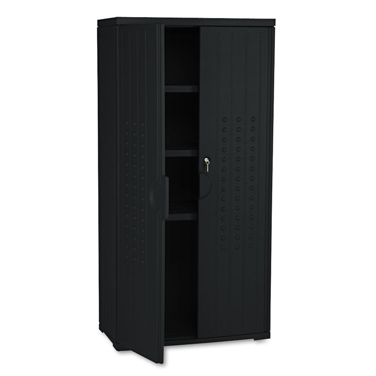 Picture of OfficeWorks Resin Storage Cabinet, 33w x 18d x 66h, Black