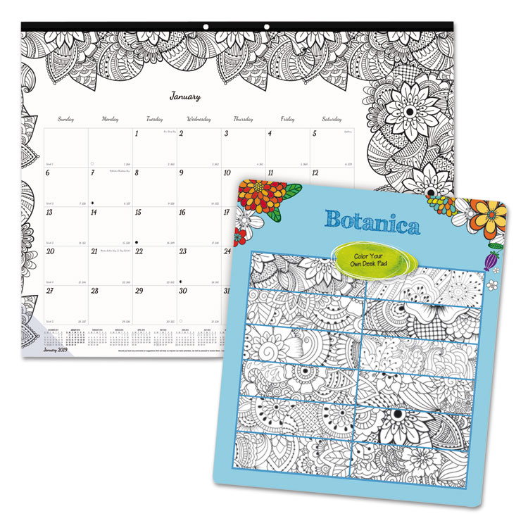 DOODLEPLAN DESK PAD CALENDAR W/COLORING PAGES, 22 X 17, Current Year