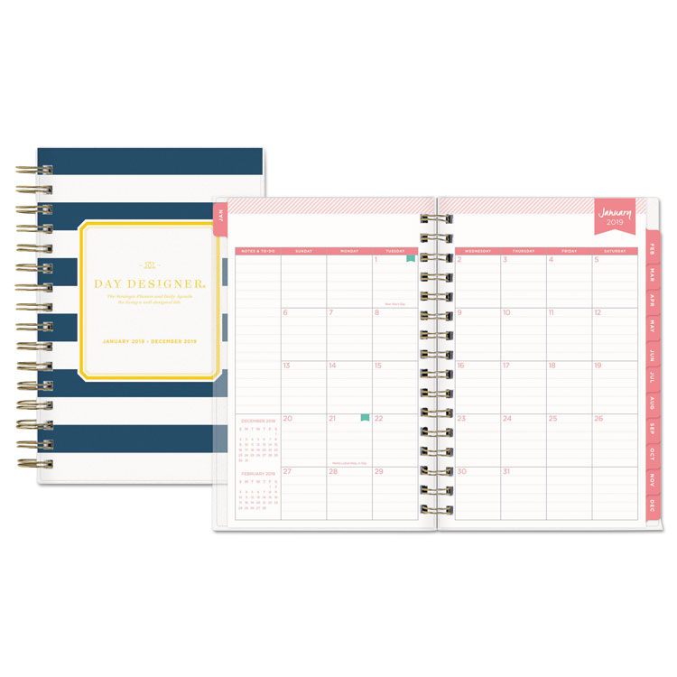 Picture of DAY DESIGNER DAILY/MONTHLY PLANNER, 5 X 8, NAVY/WHITE, 2019