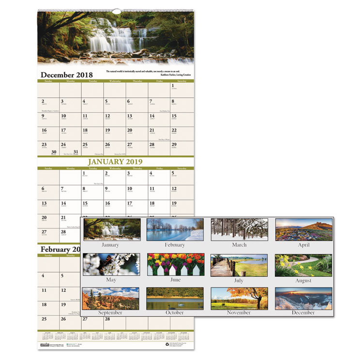 Picture of RECYCLED SCENIC COMPACT THREE-MONTH WALL CALENDAR, 8 X 17-Current Year