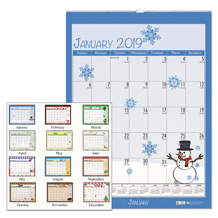 Picture of 100% RECYCLED SEASONAL WALL CALENDAR, 12 X 16 1/2, BLUE, Current Year