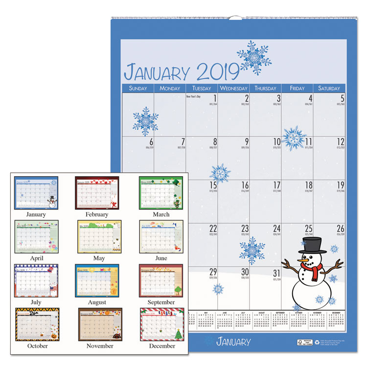 Picture of 100% RECYCLED SEASONAL WALL CALENDAR, 12 X 12, BLUE, Current Year